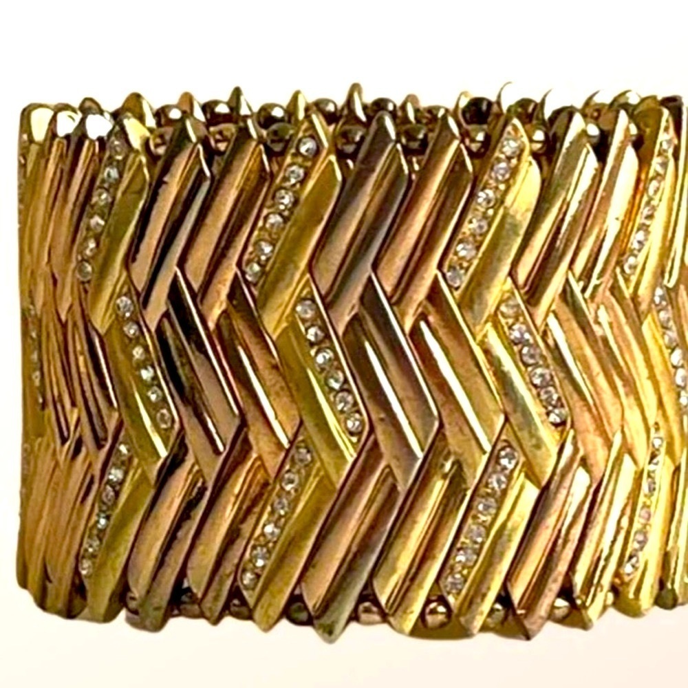 Gold color with clear stones gorgeous stretch Chevron Bracelet statement piece
